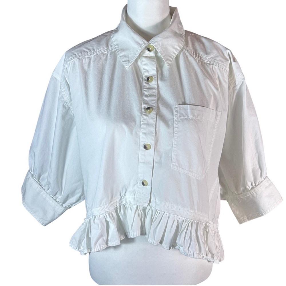 We‎ The Free Bailey Solid Top Women's Small Clean Ivory Oversized Ruffle Cropped